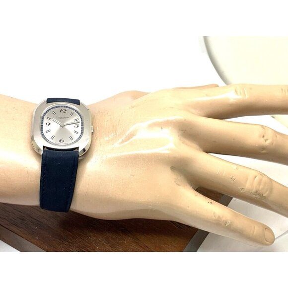 Favre Leuba Unisex Watch Vintage Swiss Mechanical Silver Dial Blue Leather Band - Picture 4 of 13